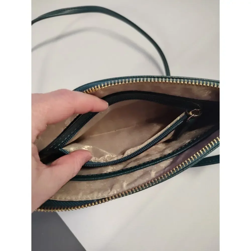Karl Lagerfeld Paris Crossbody Bag Forest Green Gold Tone Hardware Faux Leather